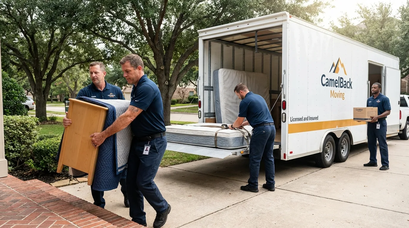 Crew loading residential truck for cross-state move from Zimmerman, MN