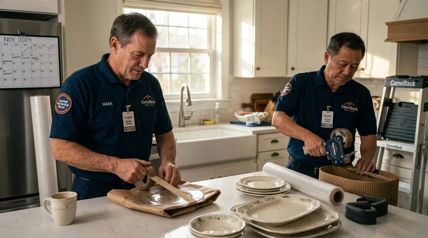 Professional crew packing kitchen dishware in Zimmerman, MN